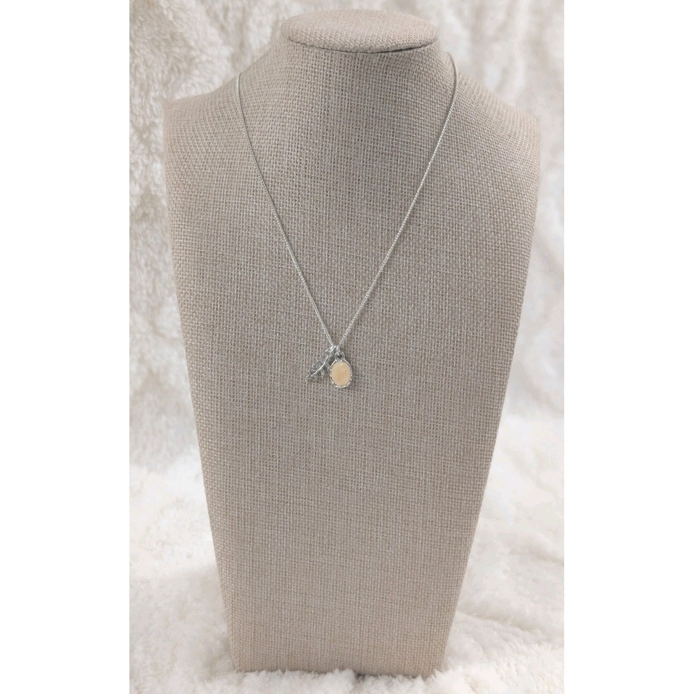 LC Lauren Conrad Druzy Necklace Silver‎ Tone Peach Stone Leaf Charm Pendant